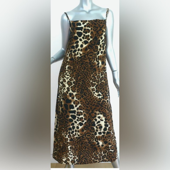 Nightcap 100% Silk Midi Slip dress Leopard Pattern black & brown color size XS - Picture 1 of 9